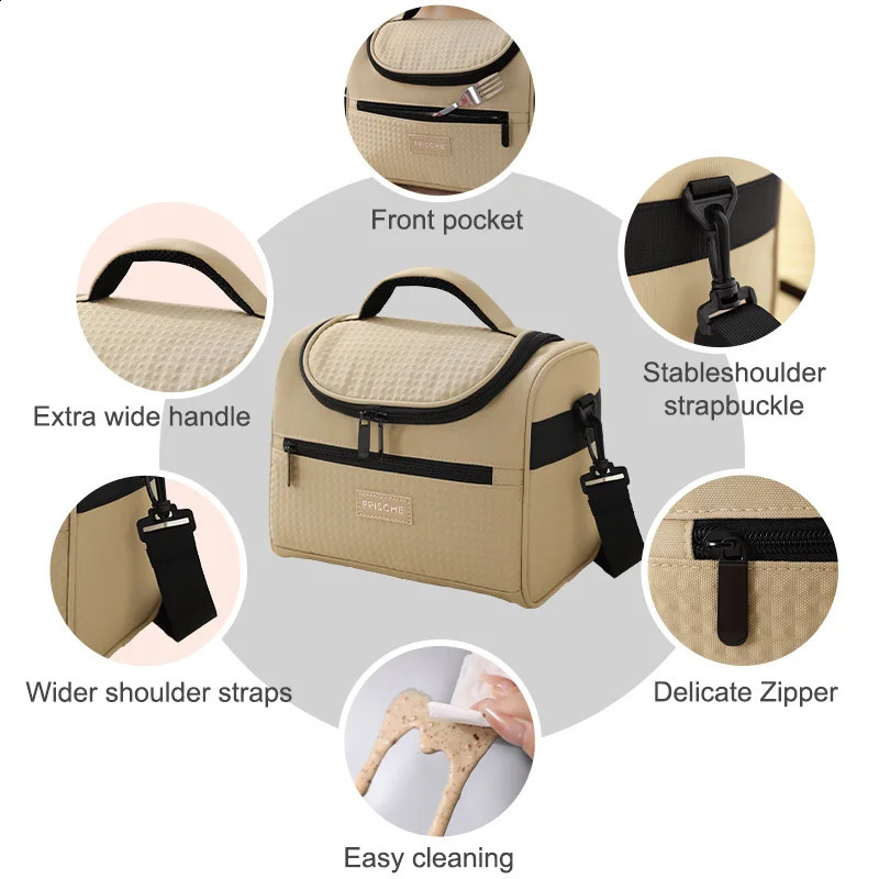 Portable Lunch Bag Insulated Lunch Bag Cooler Bag for Women Men Large Capacity Travel Picnic Lunch Box with Shoulder Strap 250228