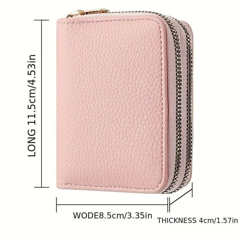 Women Wallet Short Style Lychee Pattern Solid Color Fashion Large Capacity Multi Card Slot Coin Purse With Zipper