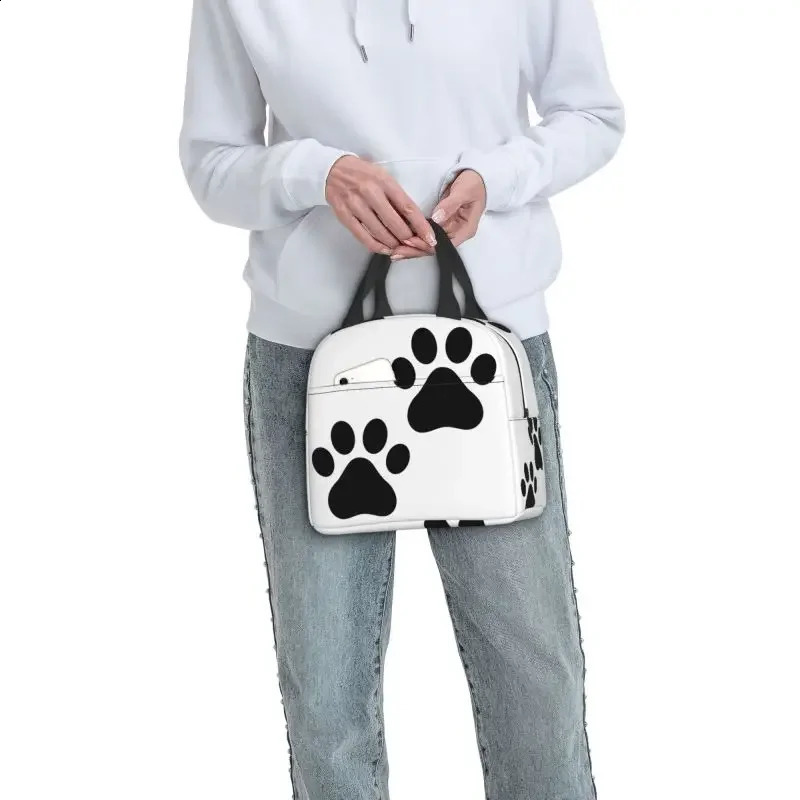 Black Dog Paw Print Resuable Lunch Boxes for Women Waterproof Thermal Cooler Food Insulated Lunch Bag School 250228