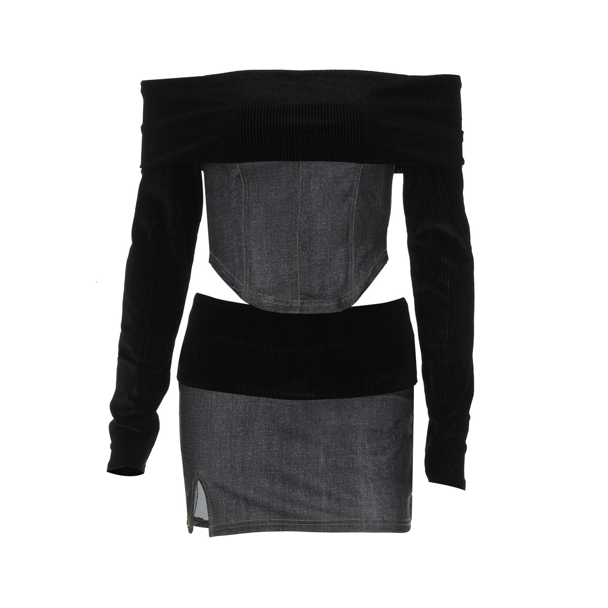 Hot Selling Women's Clothing New4 Autumn And Winter New Product Sexy Crop Top, Slim Fit Split Skirt Set
