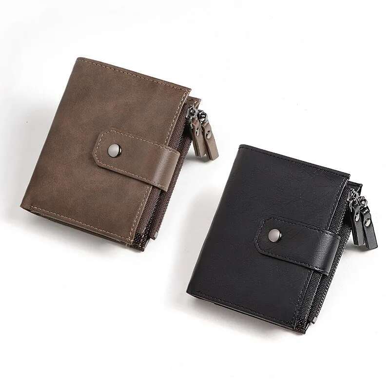2025 New Men's Designer Coin Wallet RFID Barrier Zipper Retro PU Leather Credit Card Clip Money Bag Wallet