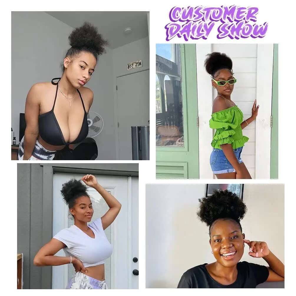 Synthetic Afro Puff Extension For Black Women Clip On Kinky Drawstring Curly Ponytail Bun