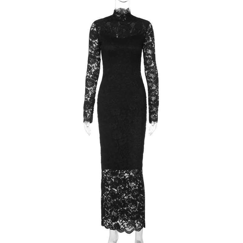 Women's New4 Summer New Fashionable And Sexy Lace Patchwork Slim Fit Long Sleeved Dress