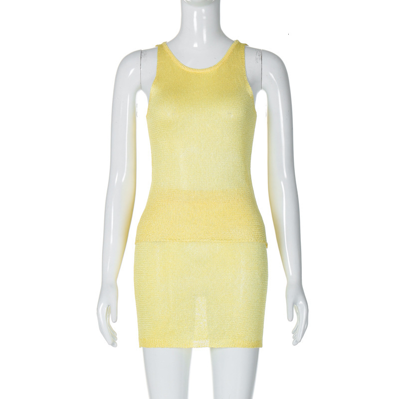 Women's Clothing New4 Summer New Product Fashionable Round Neck Sleeveless Top Sexy Half Body Short Skirt Woolen Suit