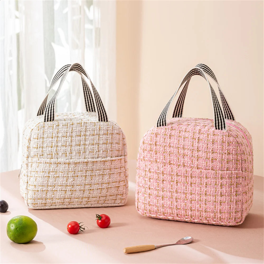 Portable bento bag thermal insulation canvas lunch bag school work lunch bag fresh cooler bag picnic ice storage bag 250228