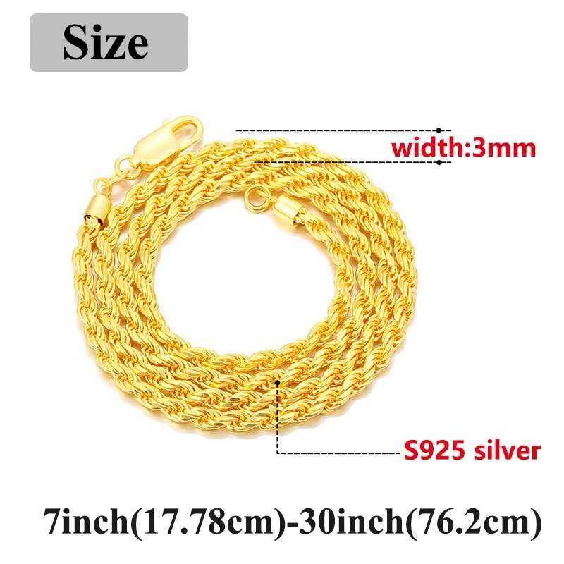 PureMax 3MM Gold Plated S Sterg Hip Hop Twist Chain Sier Women Men's Necklace Jewelry Gift