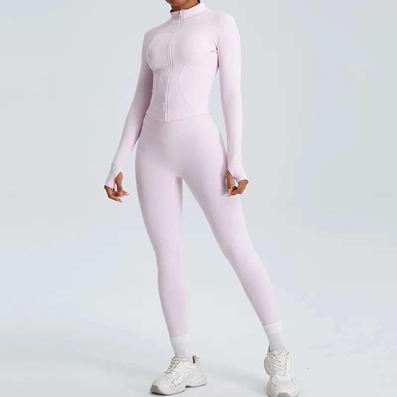 2 Piece Yoga Set Workout Outfits For Women Tracksuit Long Sleeve Zipper Slim Jacket High Waist Leggings Gym Sport Running Suit