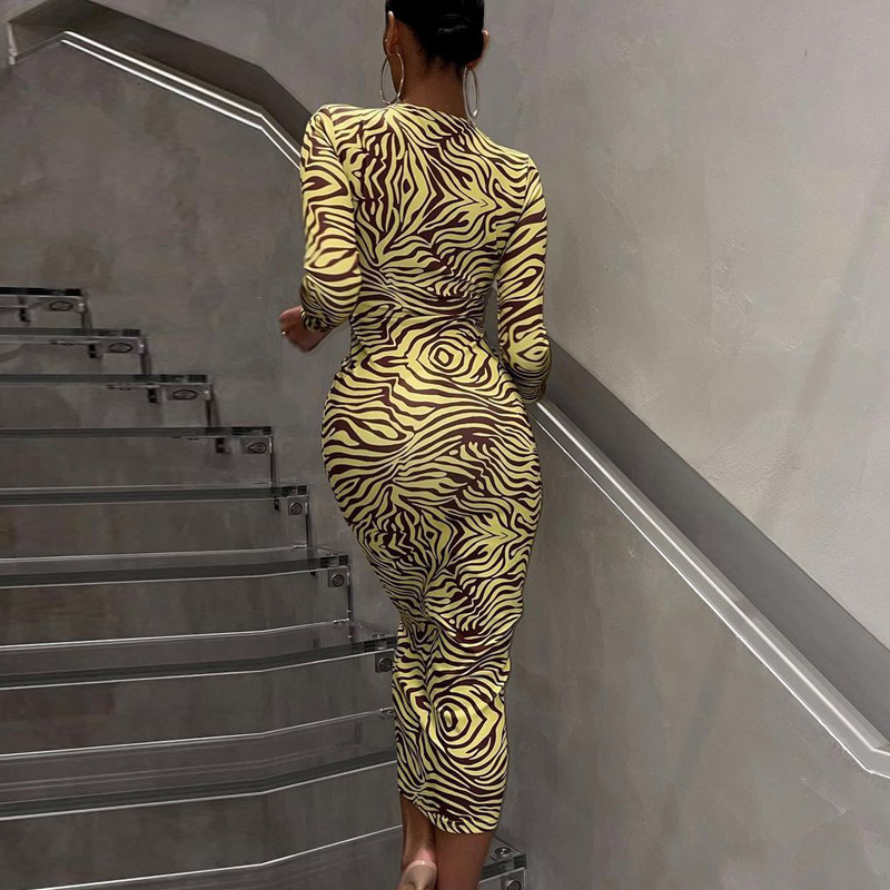 Women's New4 New Winter Fashion Print Chest Hollow Long Sleeve Slim Fit Dress For Women