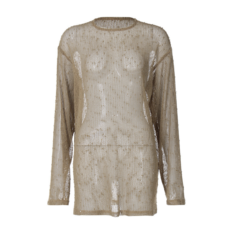 Hot Selling Women's Clothing New4 Summer New Product Fashionable And Sexy See Through Woolen Loose Round Neck T-Shirt Top