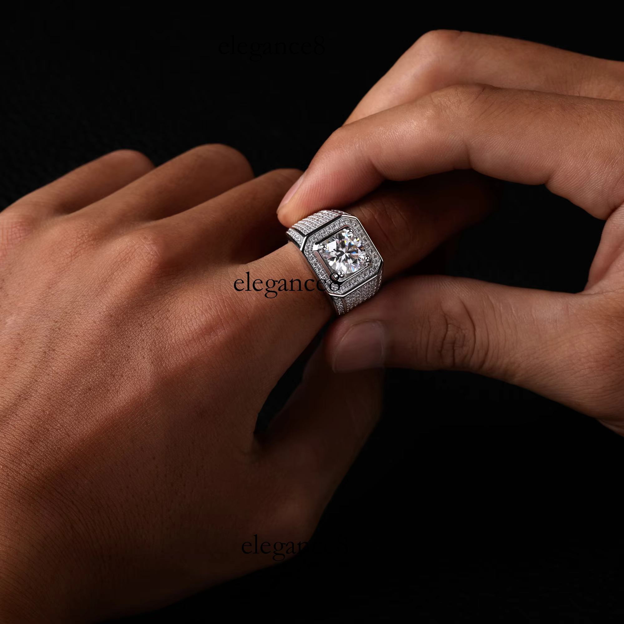 Moissanite for Men Sterg Sier Dias Engagement Male Wedding Hip Hop Brand Ring Jewelry Gift