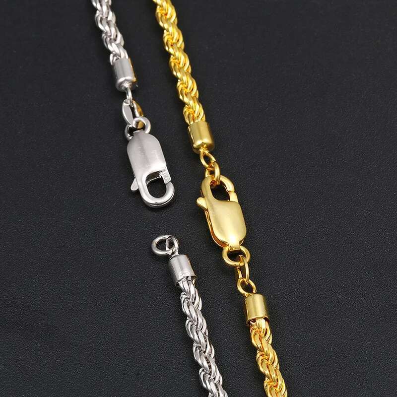 PureMax 3MM Gold Plated S Sterg Hip Hop Twist Chain Sier Women Men's Necklace Jewelry Gift