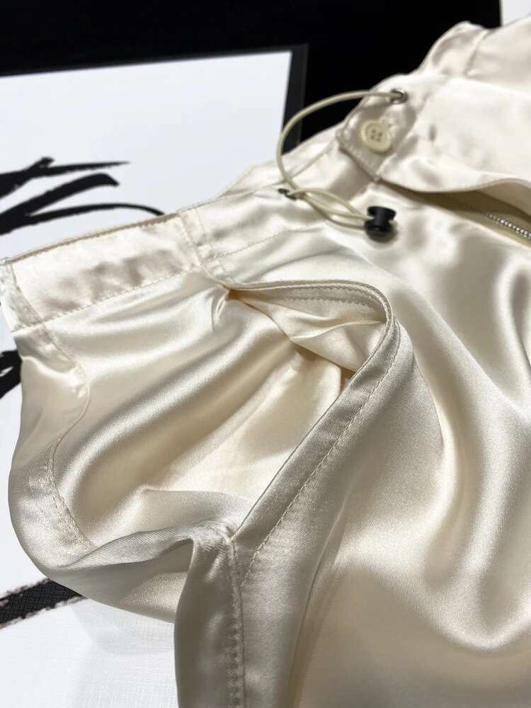 Silk Gorpcore Solid Pink Drawstring Fluid Baggy Cargo Pants Women Black Beige Gray Streetwear Trousers Bottoms