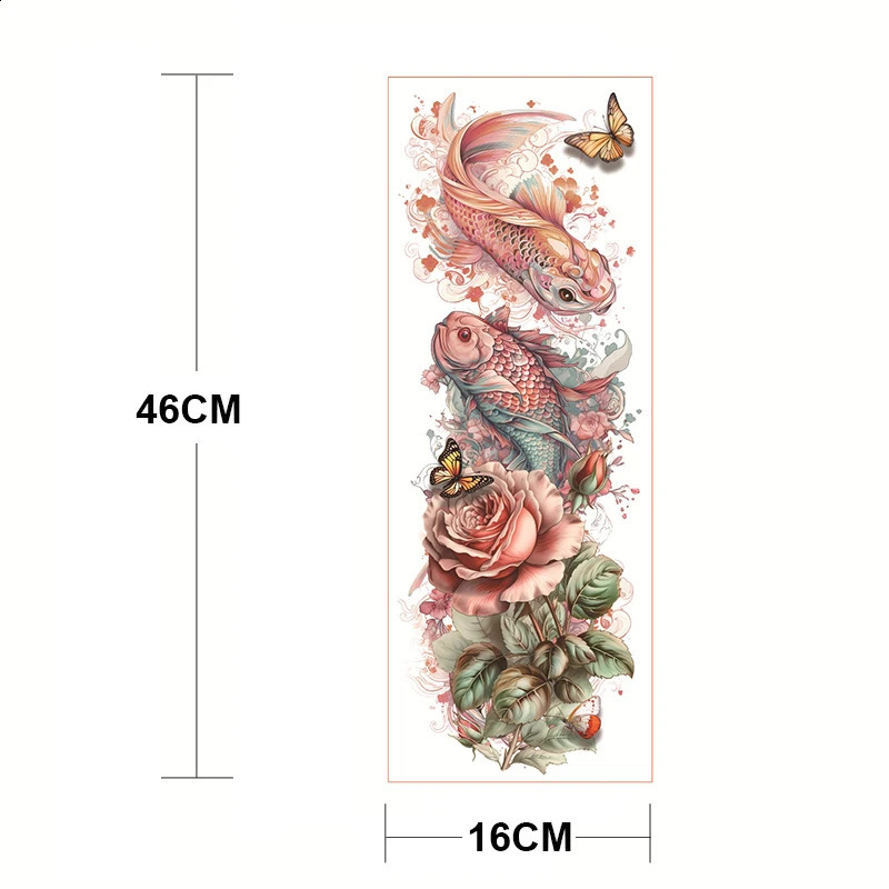 Large Full Arm Sleeve Temporary Tattoo Stickers Leg Thigh Waist Body Art Men Women Tattoos Snake Peony Carp Dragon Rose 250219