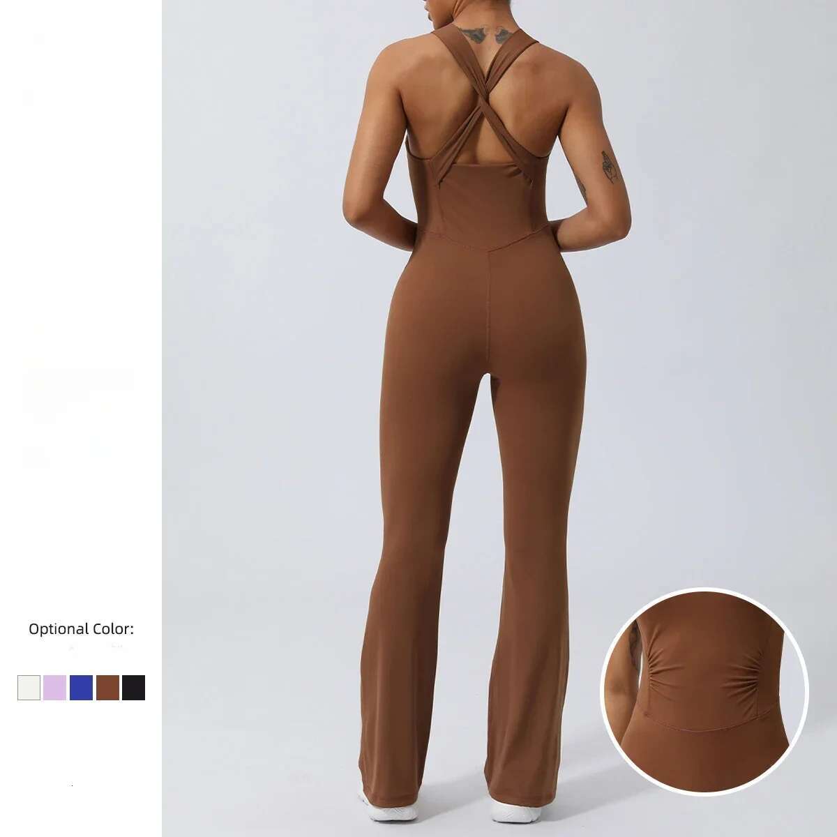 Seamless Yoga Jumpsuits Sports Fiess Peach Hip-Lifting Tight Flared Pants Backless One-Piece Workout Gym Tracksuits For Women