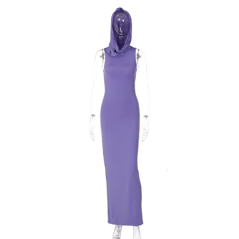 Wind Women's Clothing New4 Summer New Product Fashionable Solid Color Hooded Back Slit Sleeveless Dress
