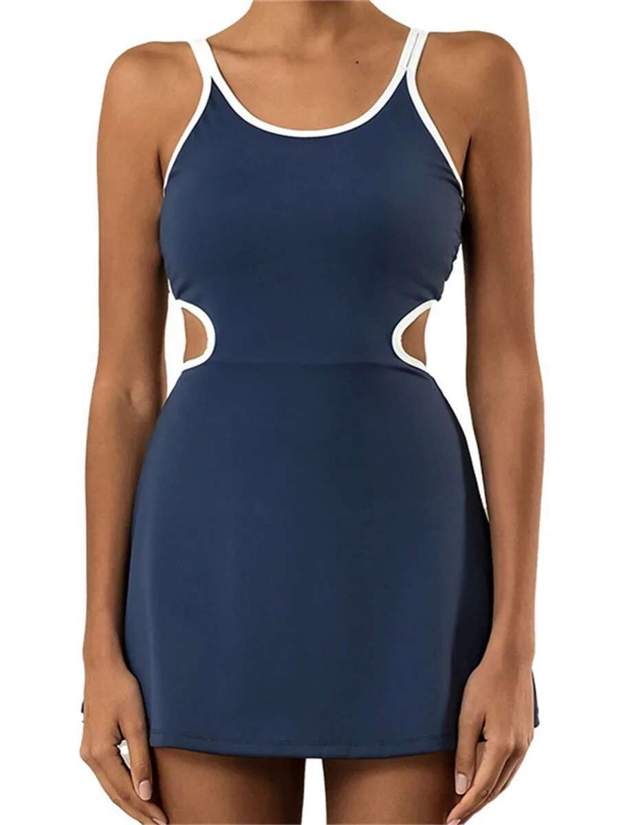 Tennis Dress Women Sleeveless Push Up Padded Sport Dresses Training Running Fiess Hollow Out Backless Slim Badminton Suit
