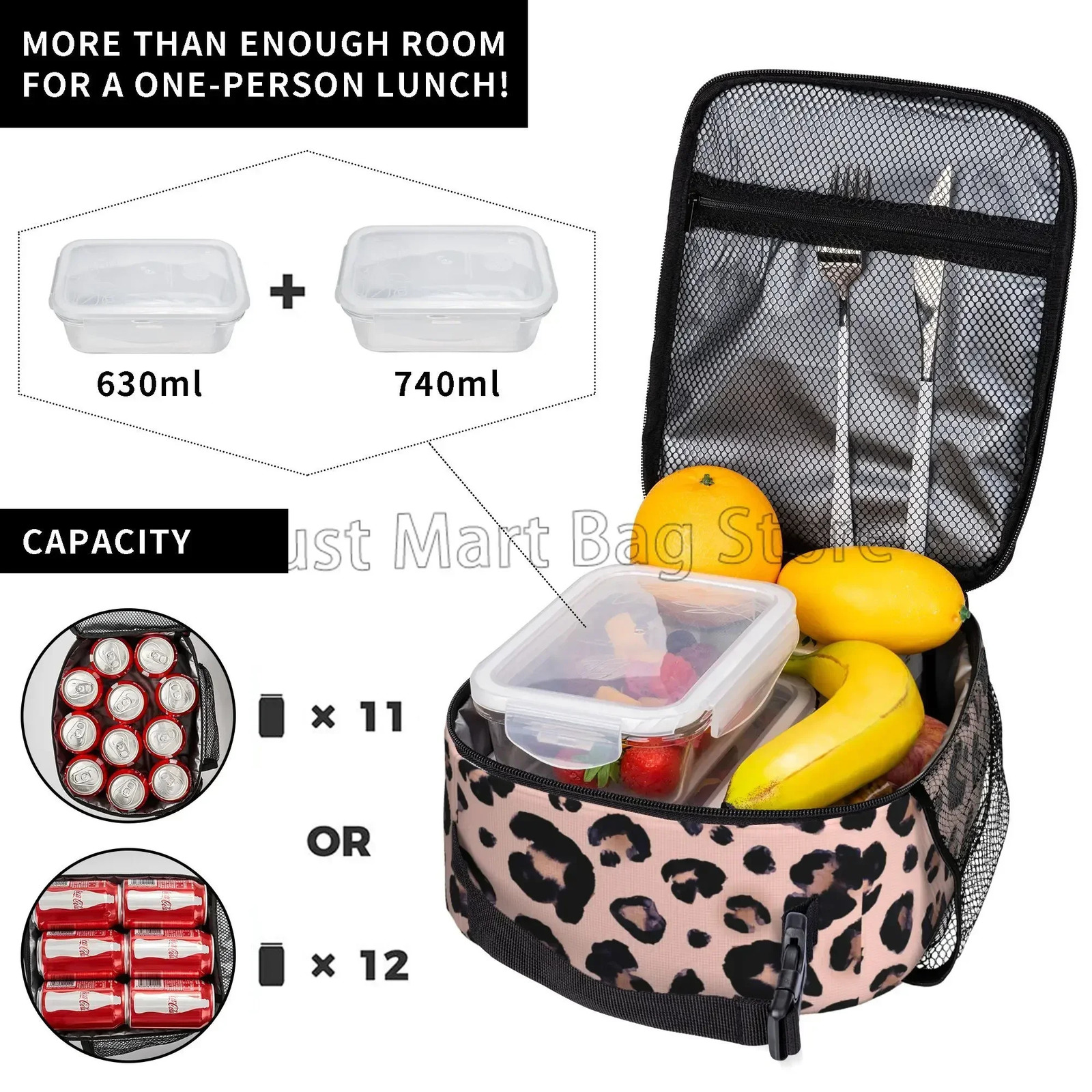 Leopard Print Lunch Bag Cheetah Pink Insulated Lunch Box Reusable Portable Cooler Bento Tote for Adults Work School Picnic 250228