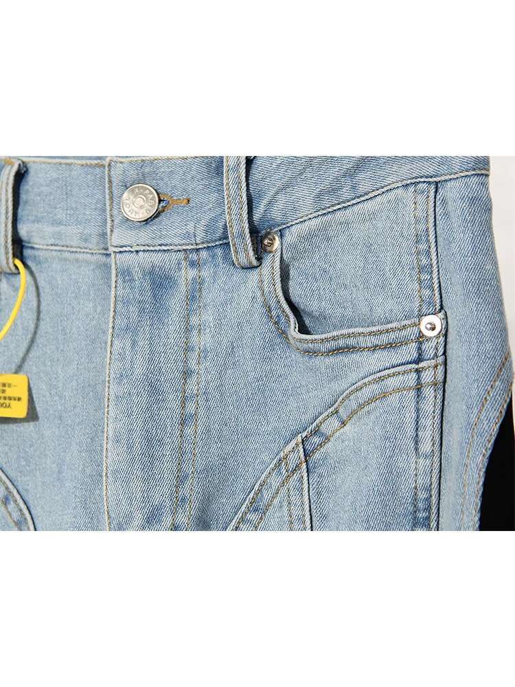 2023 Patchwork Colorblock Women's Jeans High Waist Slim Casual Straight Denim Pencil Pants Female Fashion