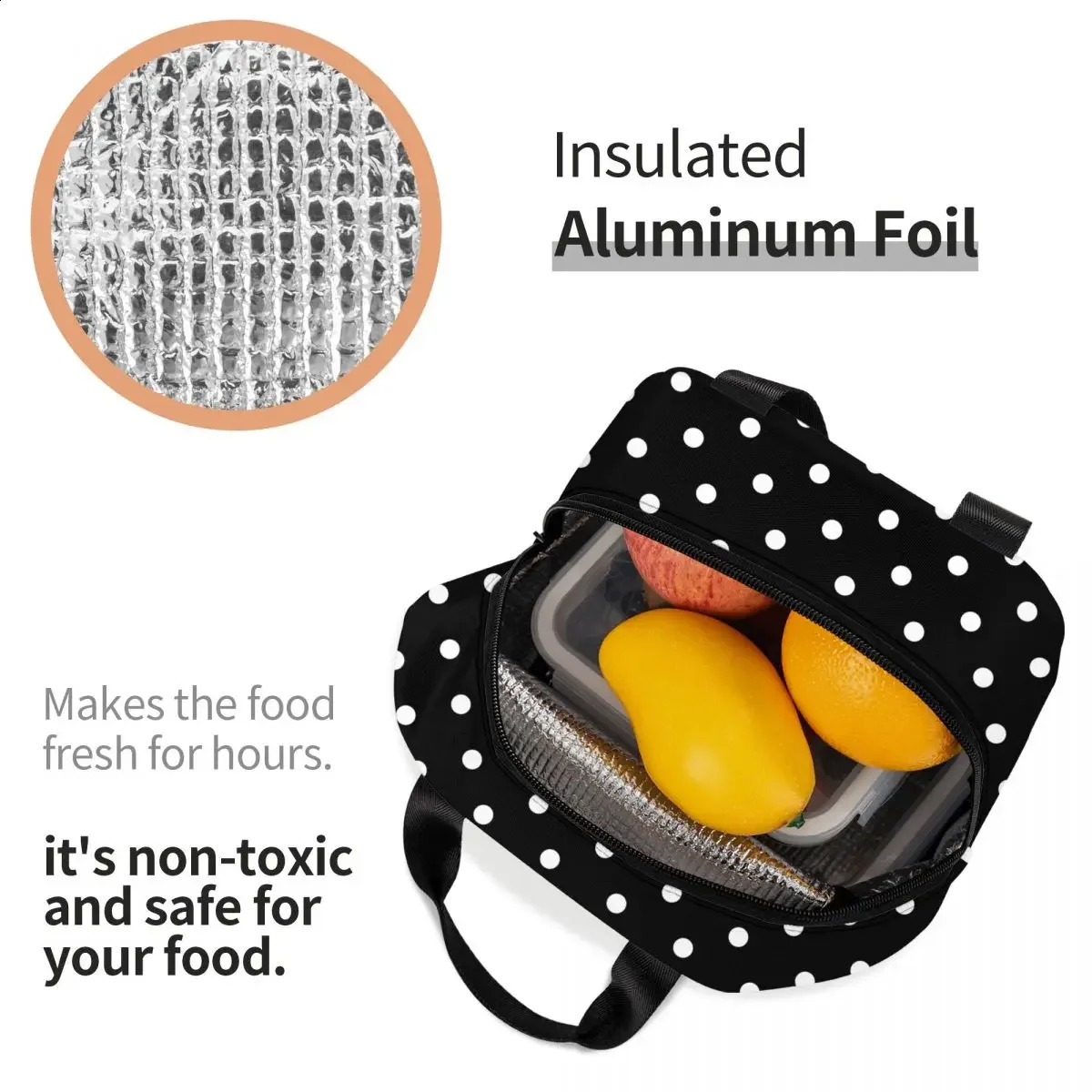 Mens lunch bag womens cute polka point heat cooler portable school lunch box food bag 250228