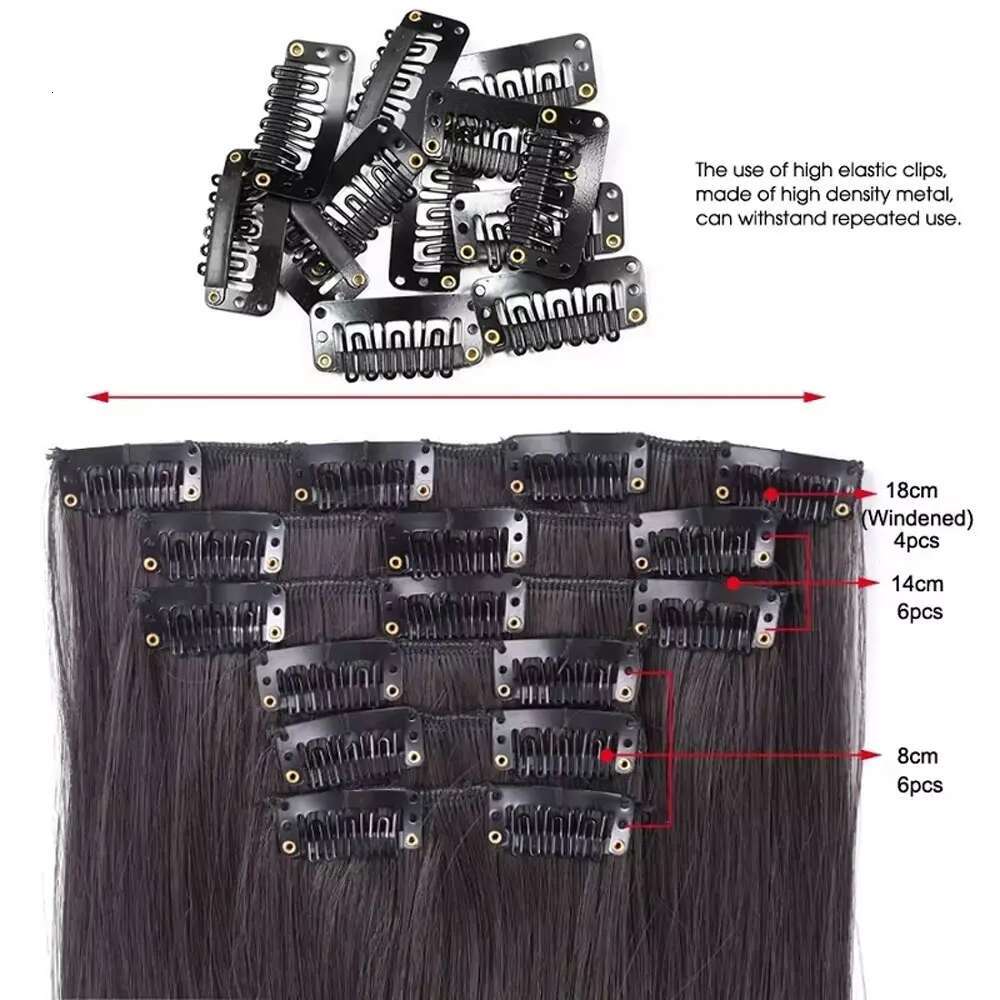 24Inch Synthetic In Long Straight Clip In Hair Extensions 6Pcs 16Clips Brown Blonde Hairpieces For Women