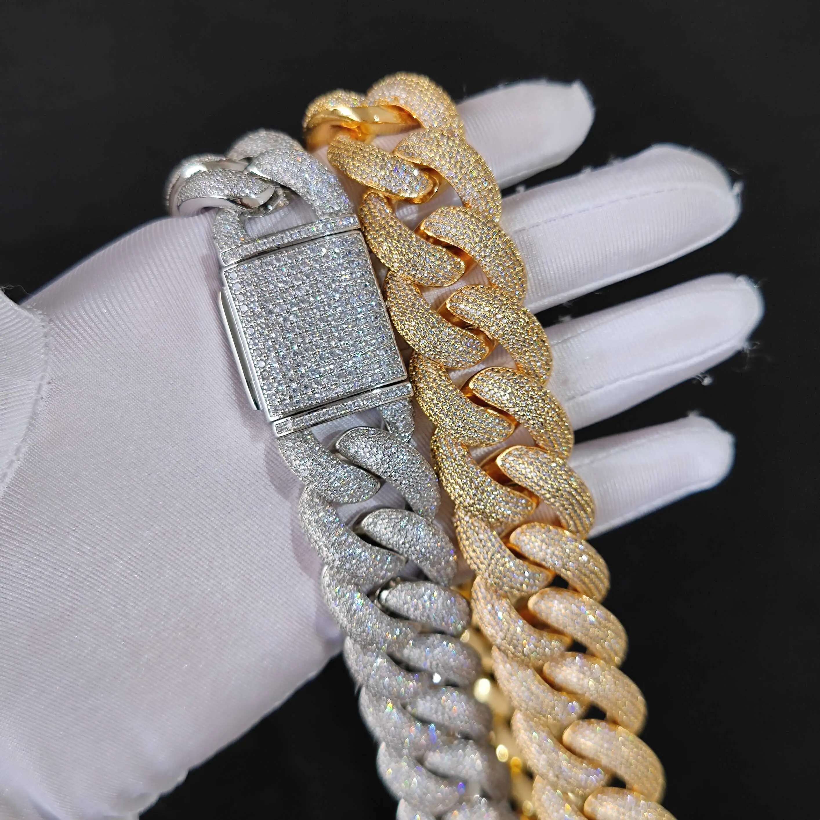 25MM 8 Rows Cluster 5A Dia Mens Full Iced Out Cuban k Gold/Sier Plated Bg CZ Bubble Chain Rapper Jewelry