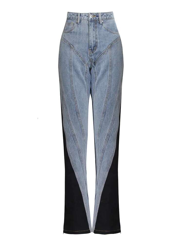 TWOTWINSTYLE Hit Color Patchwork Denim Two Piece Sets Women Long Sleeve Coat Jacket Female High Waist Pencil Pants Jeans 2022