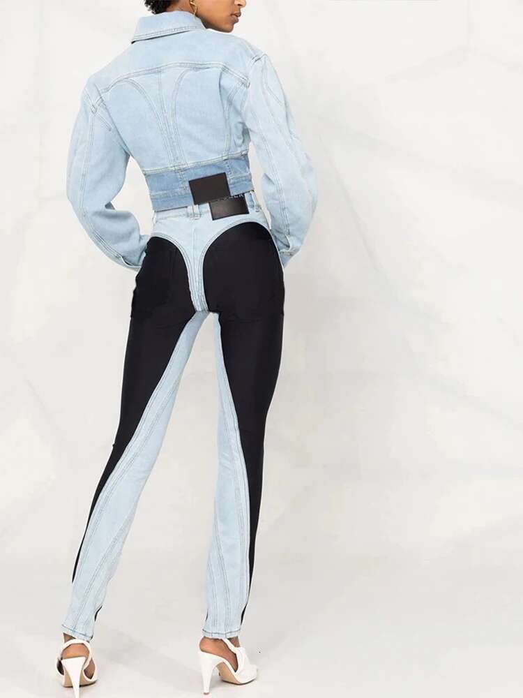 2023 Patchwork Colorblock Women's Jeans High Waist Slim Casual Straight Denim Pencil Pants Female Fashion