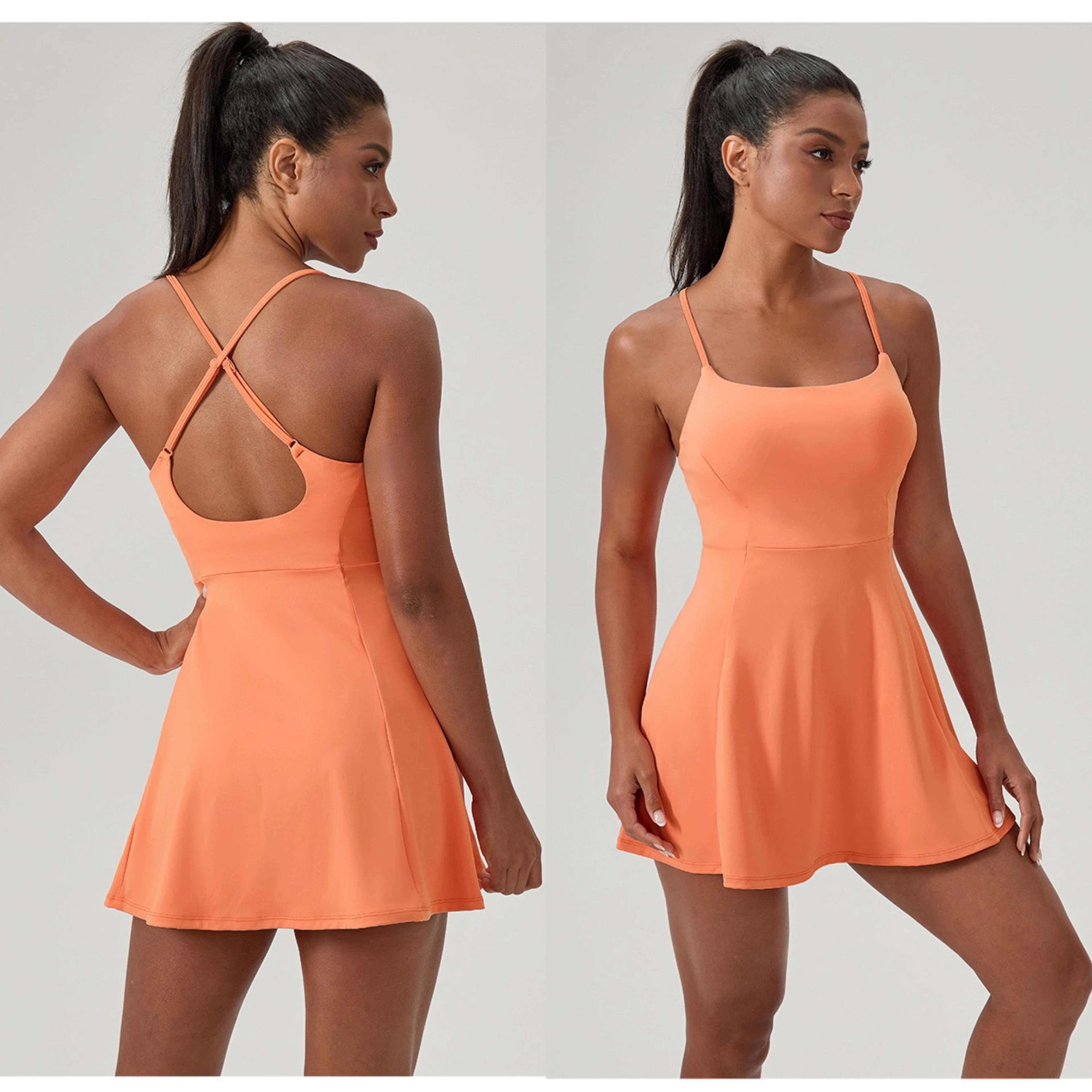 S-2Xl One Piece Tennis With Shorts&Chest Pads Golf Dress Workout Trainning Skirts Sleeveless Quick-Dry Athletic Dresses