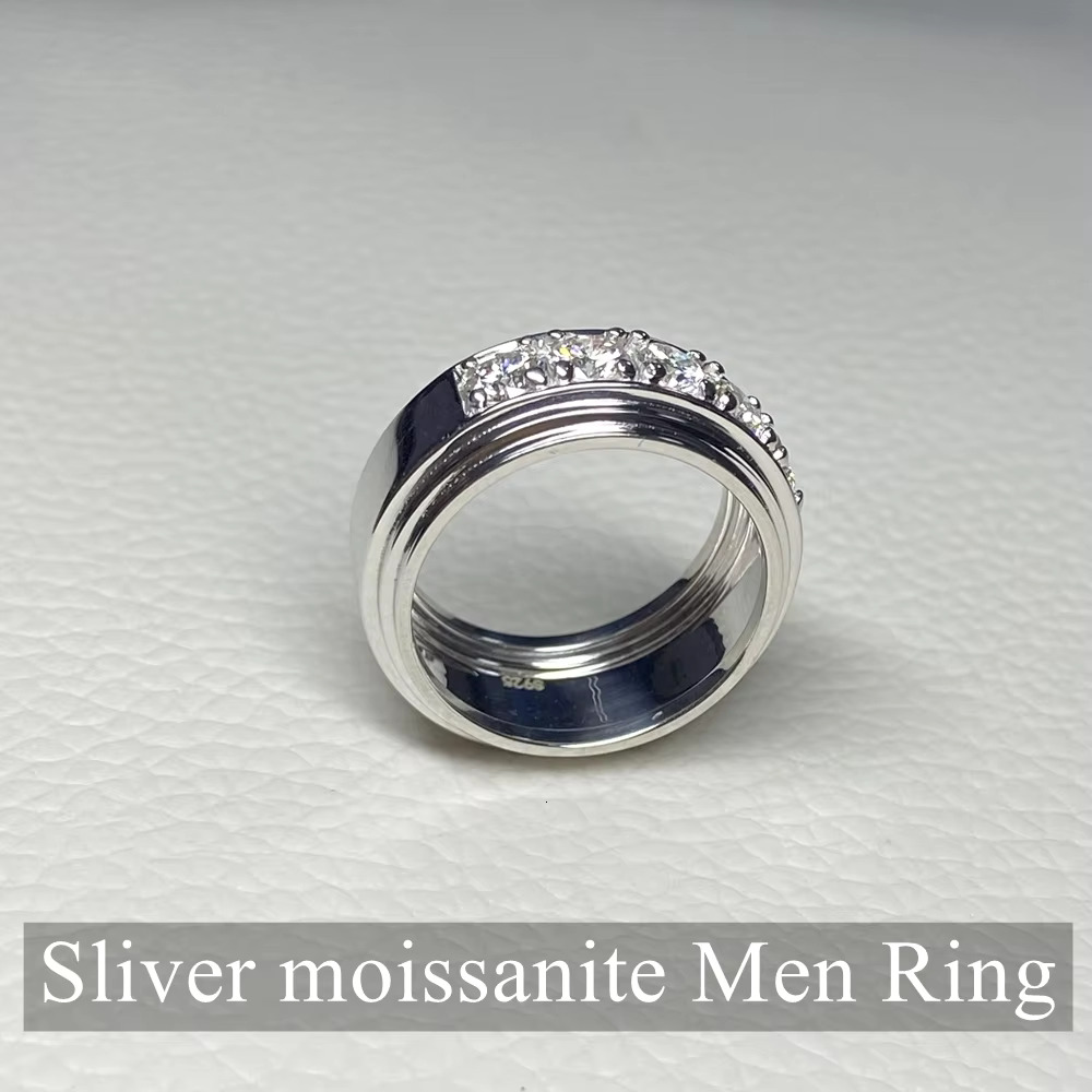 Sier Laboratory Round Moissanite Men's Ring Anniversary Gift