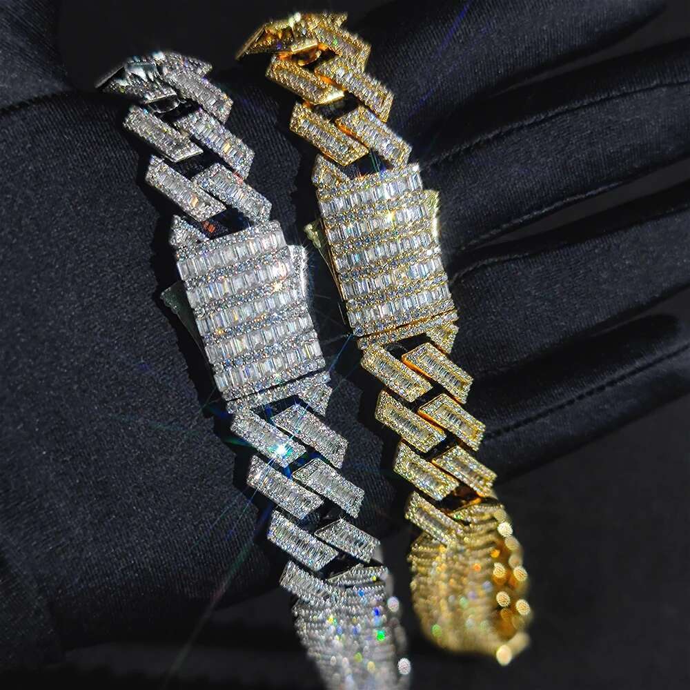 18/19MM Thick Mix Baguette Iced Out Cuban k Rapper Hip Hop Jewelry CZ Dia Chain Necklace For Men