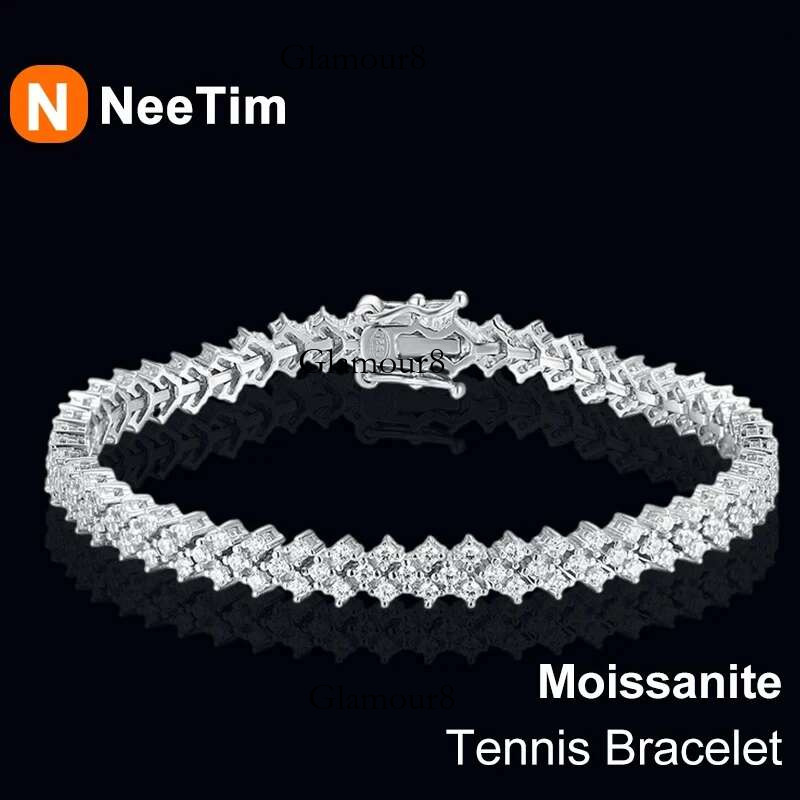 NeeTim Moissanite Tennis Bracelet Sterg Sier Full Dia Bracelets Gold Plated Fine Jewelry For Women with GRA