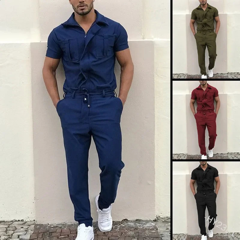 mens jumpsuit casual loose onepiece set fashionable short sleeved Ropa De Hombre 250227