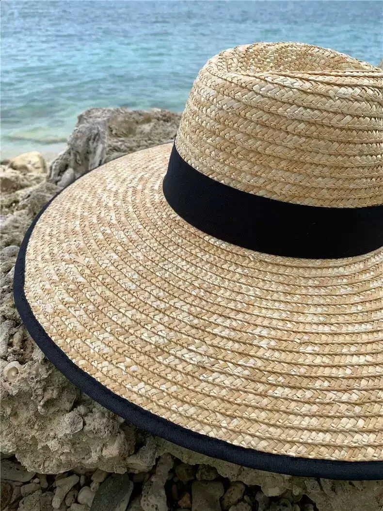 2024 Summer Natural Wheat Straw Hat Women Fashion Vacation Beach UV Sun Hats Female Wide Brim Travel Panama Wholesale 250228