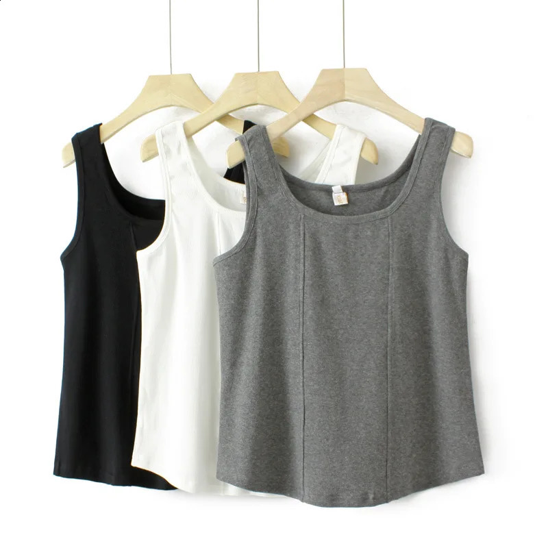 Plus Size Clothes Women Tank Tops Cotton U-Neck Splicing Pressing Line Sleeveless Garment Summer 250224