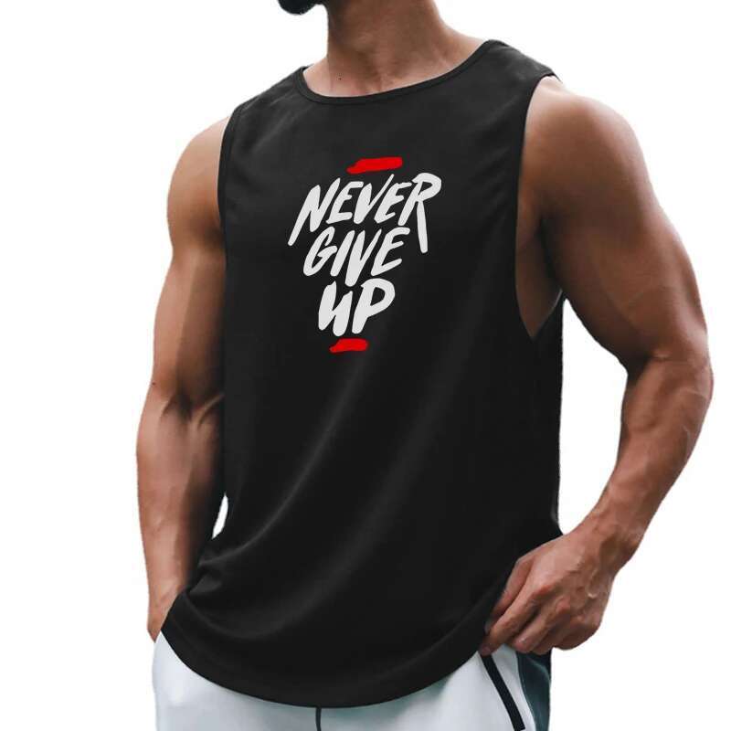 NEVER GIVE UP Summer Quick Dry Fiess Tank Tops Mens Mesh Gym Clothing Loose Basketball Vest Running Sports Sleeveless T Shirt