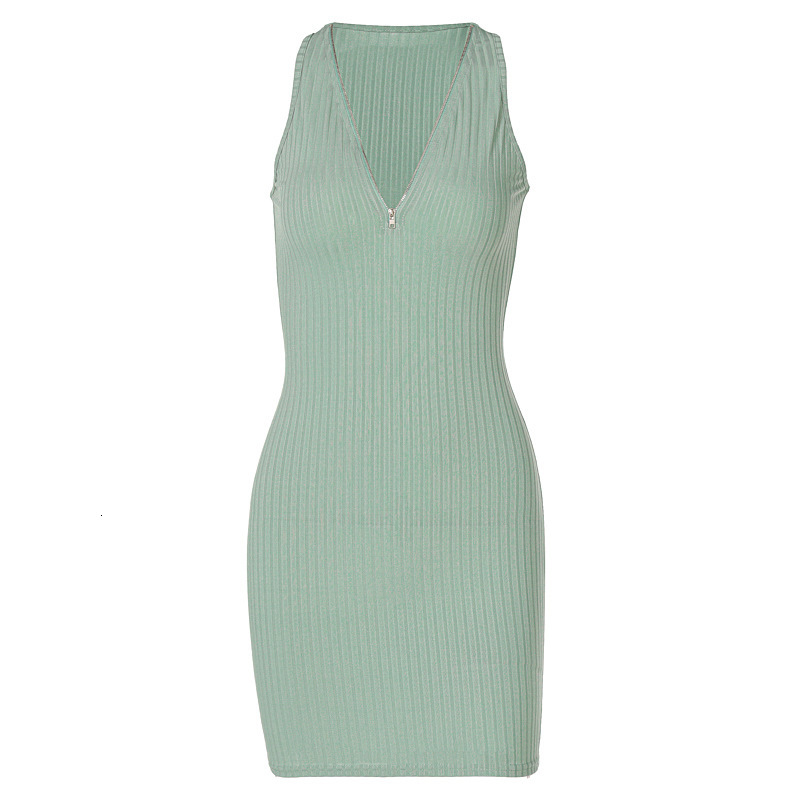 Women's New New Spring Fashion Street Shoot Sexy V-Neck Zipper Sleeveless Dress For Women