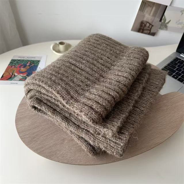 K025 Korean wool blended knitted wool scarf for women winter thick warm senior gray couple scarf for men and women
