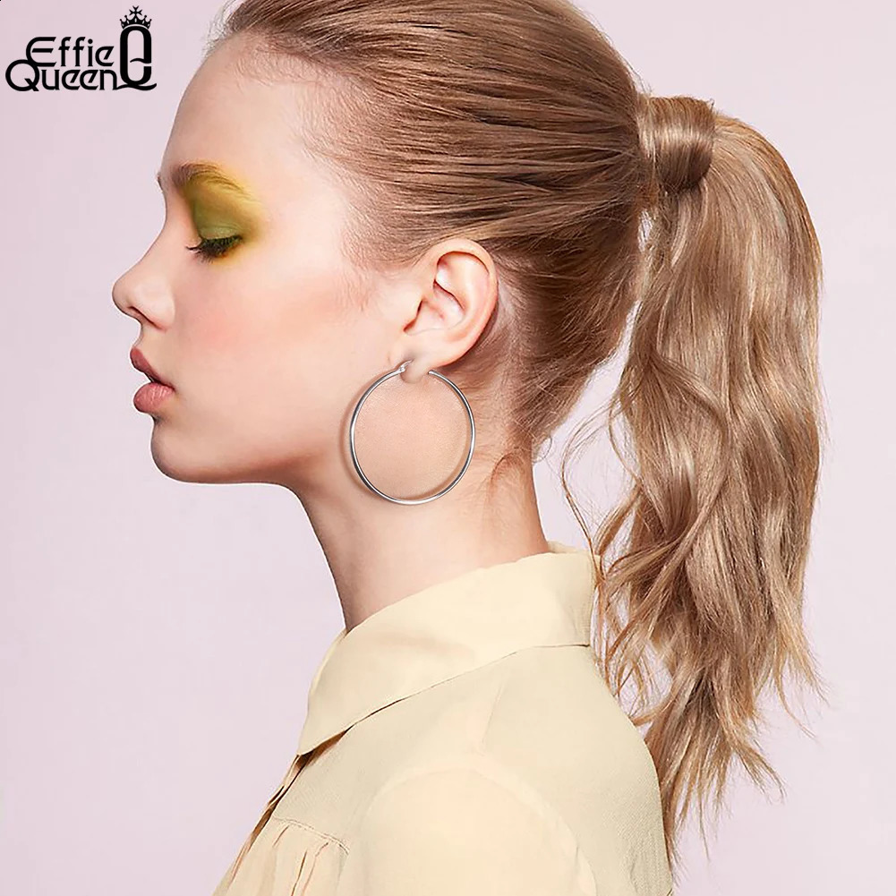 Effie Queen 925 Sterling Silver Hoop Earrings Size 30mm 40mm 50mm Big Circle Minimalism Style Accessory for Ear APE34 250228