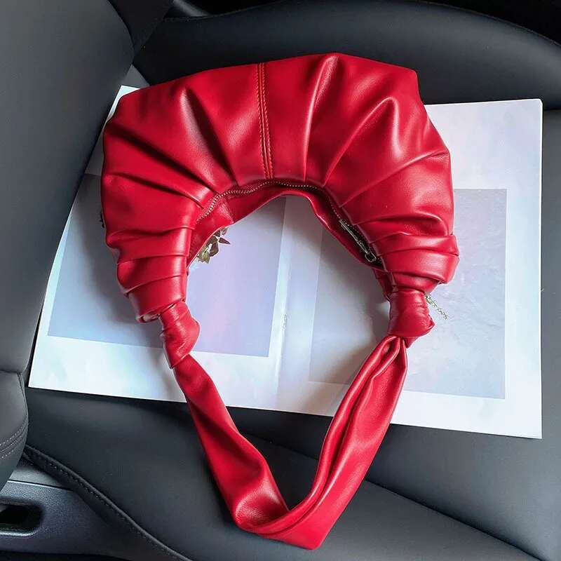 Pleated Half Moon Bags For Women Designer Handbags And Purses 2025 New In Fashion PU Leather Soft Large Underarm Shoulder