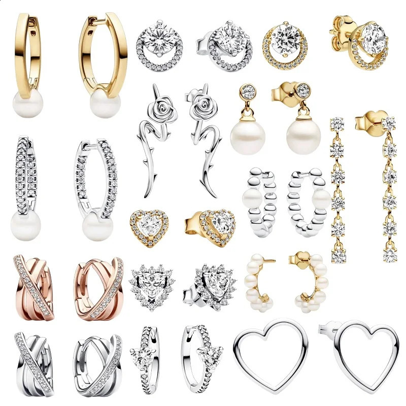 100% 925 sterling silver double circle heart-shaped zircon romantic earrings suitable for womens charming Diy exquisite jewelry gifts 250228