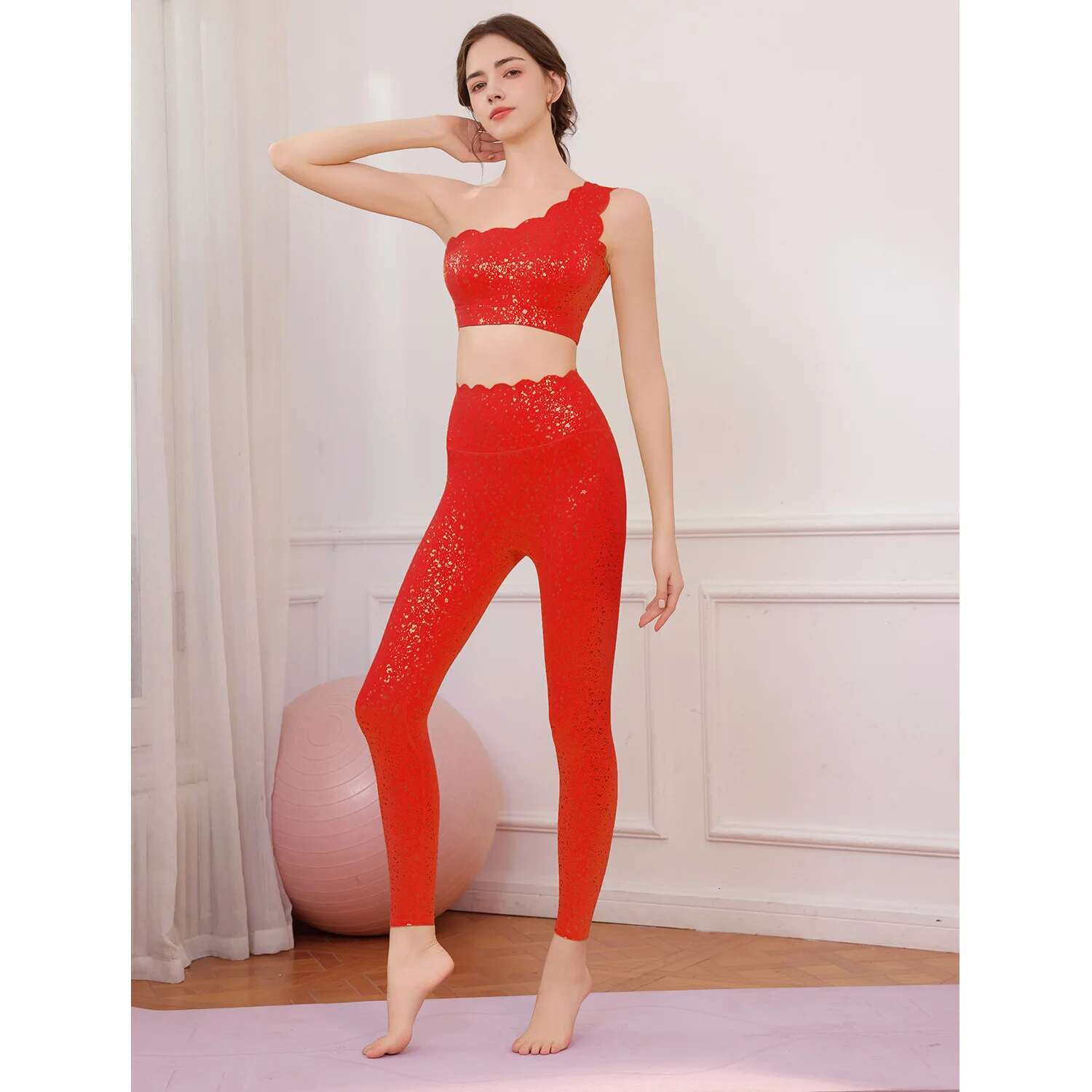 Set For Women 2024 New Collection, Shock-Absorbing Gold, Sparkg Lace Vest, Sports Hip Lifting Leggings