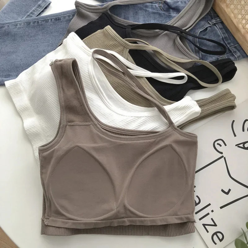 Korean Style Halter Neck Tank Top Womens Sleeveless Bra Base Layer Vest Small Size Fixed Cup Bra Padded Strapless Top 250224