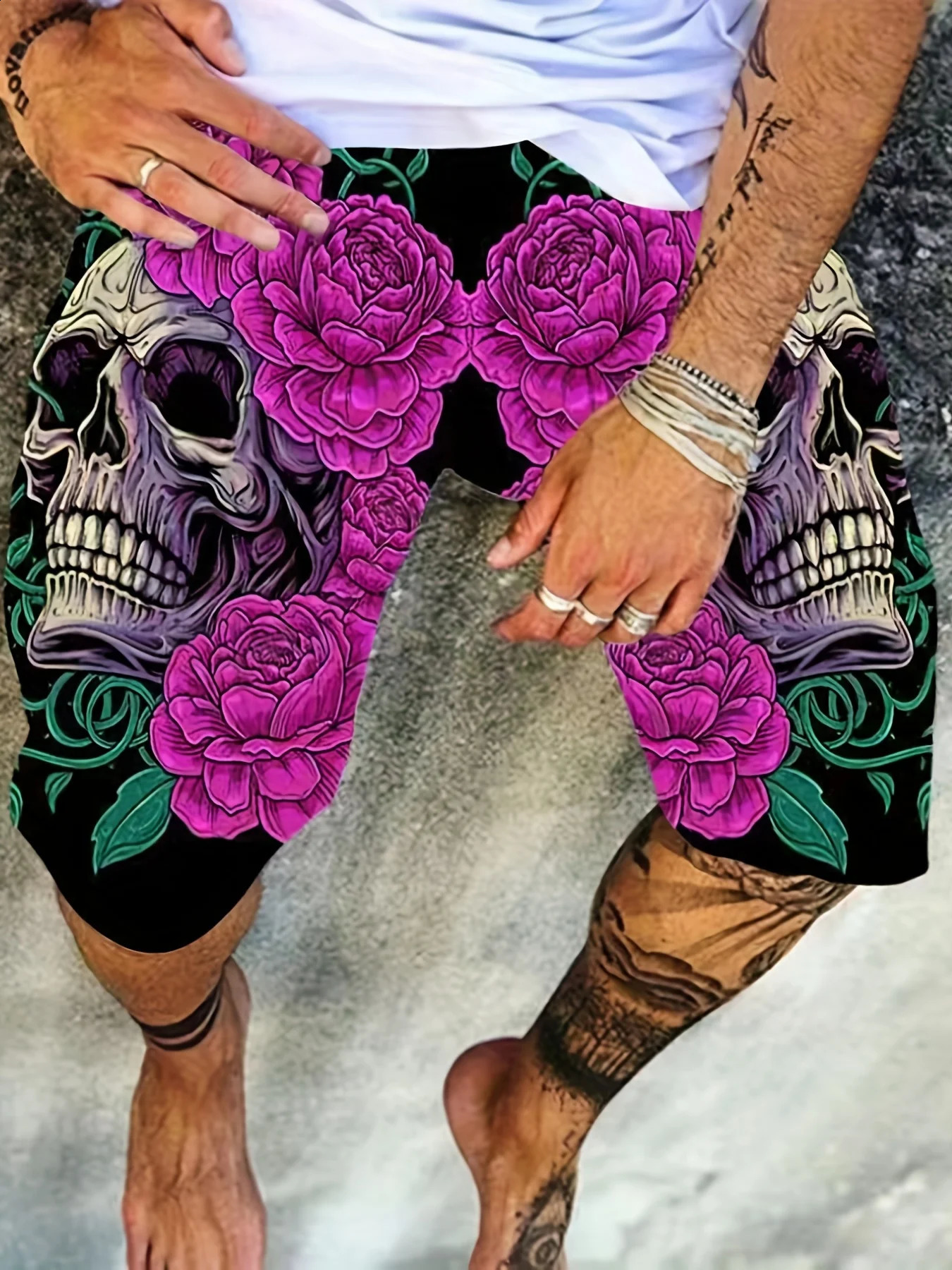 Fashionable3D printed skull print mens summer trendy cool soft beach loose shorts casual polyester fiber breathable shortsS5XL 250225