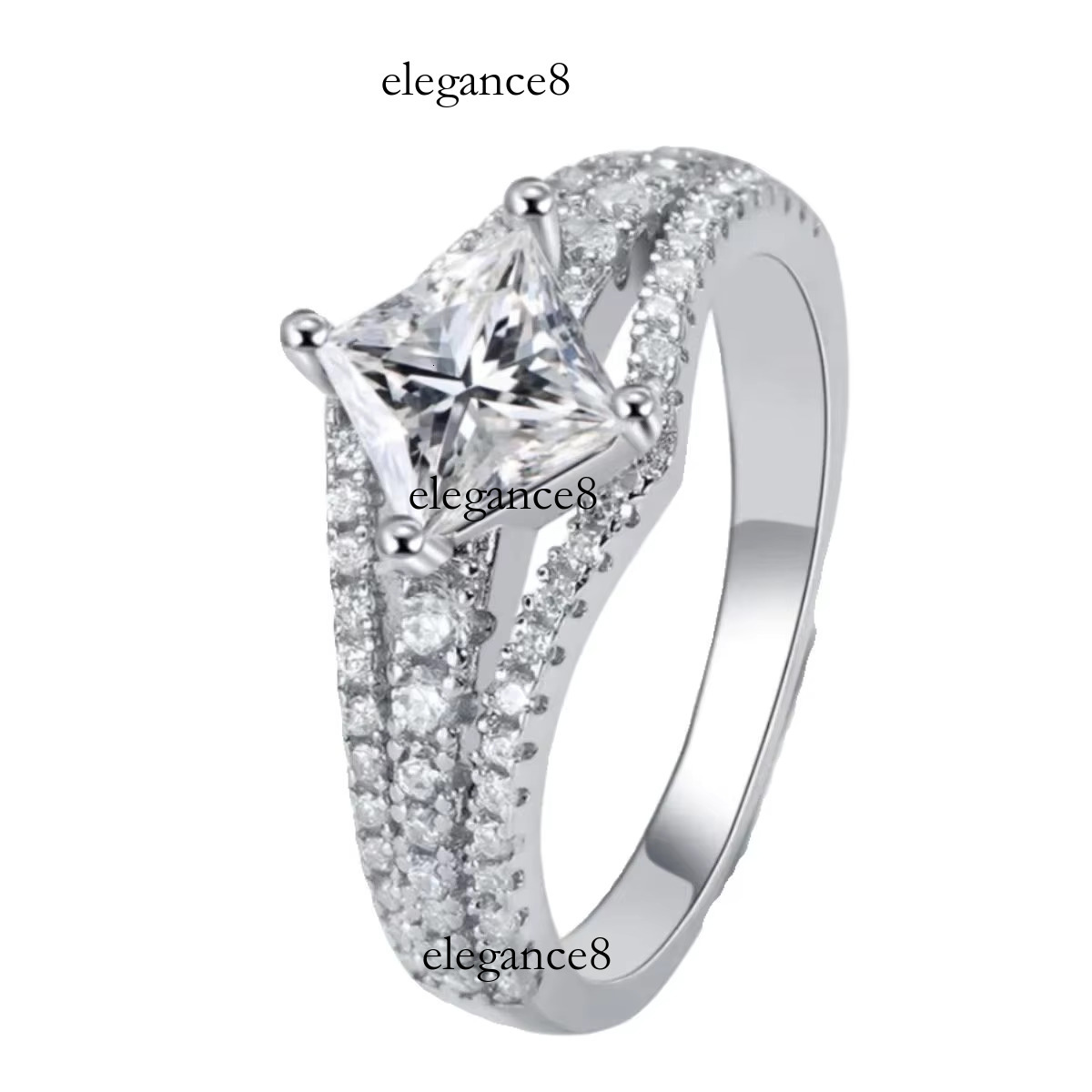 Women's square Moissanite dia sier plated multi-layer crown wedding ring D color