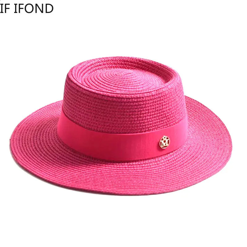 Summer Straw Sun Hats for Women Ladies Fashion Flat Brim Ribbon Beach Hat Travel Dress Cap chapeau femme 250227