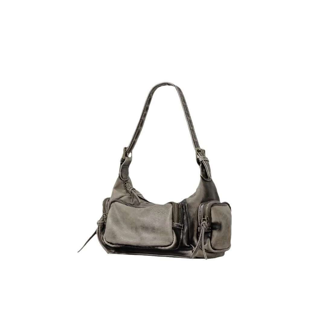 Women Vintage Denim Punk Shoulder Bag Design Black Grunge Handbag For Cool Girls Retro Lady Gothic Underarm Bags Motor Style