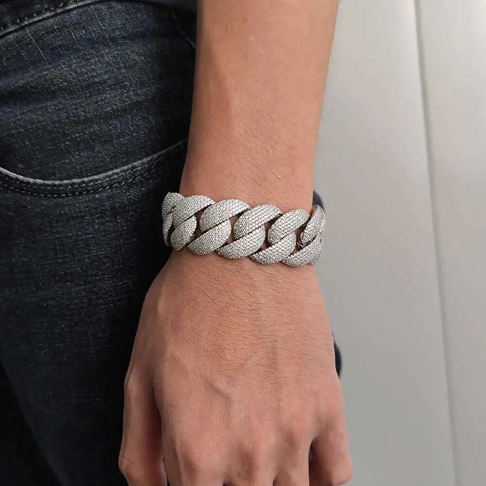 Hip Hop Rock Exaggerated 22mm Chunky Choker Jewelry Iced Out Full Cuban k Chain Bracelet For Men