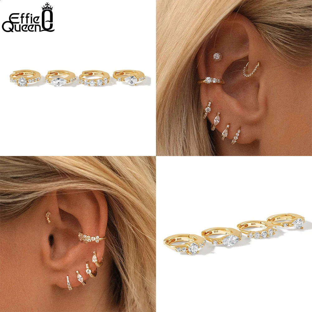 Effie Queen 925 Sterling Silver 14K Gold Hoop Earrings With A Shining Cubic Oval Zirconia Ear Accessory Party Present APE95 250228
