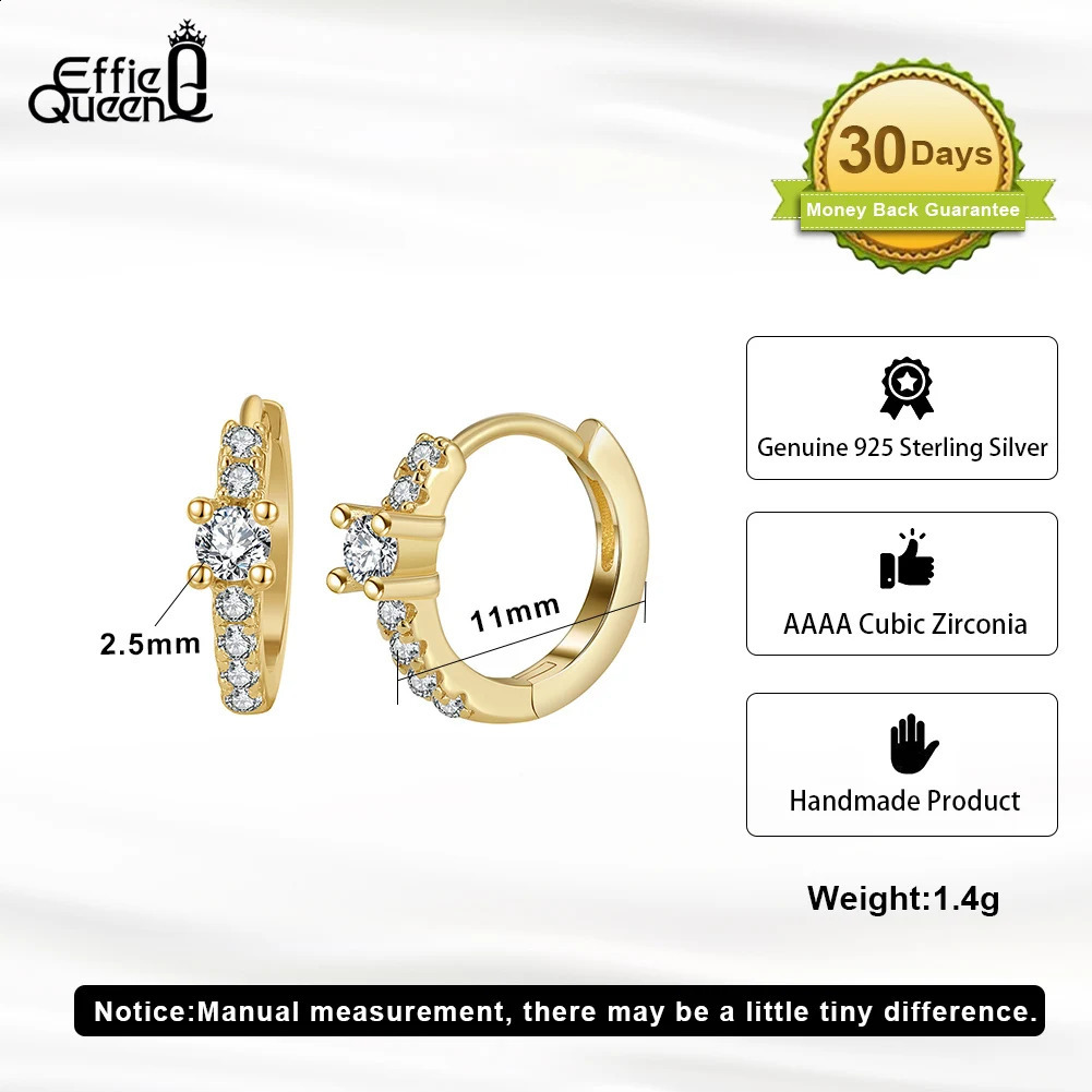 Effie Queen 925 Sterling Silver 14K Gold Hoop Earrings With A Shining Cubic Oval Zirconia Ear Accessory Party Present APE95 250228