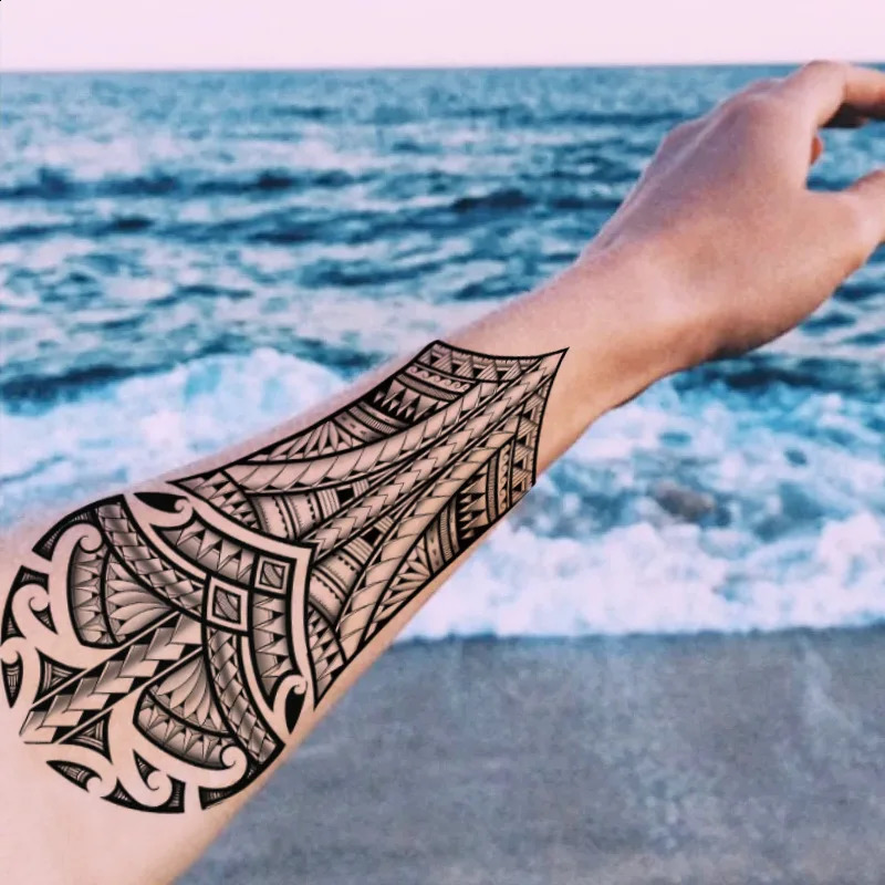 Size 208x95mm Waterproof Animal Temporary Tattoo Wolf Head Totem Arabic Text Sticker 250219